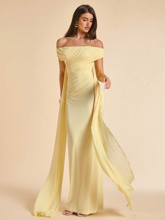 SHEIN BAE فستان أصفر أنيق مطوي