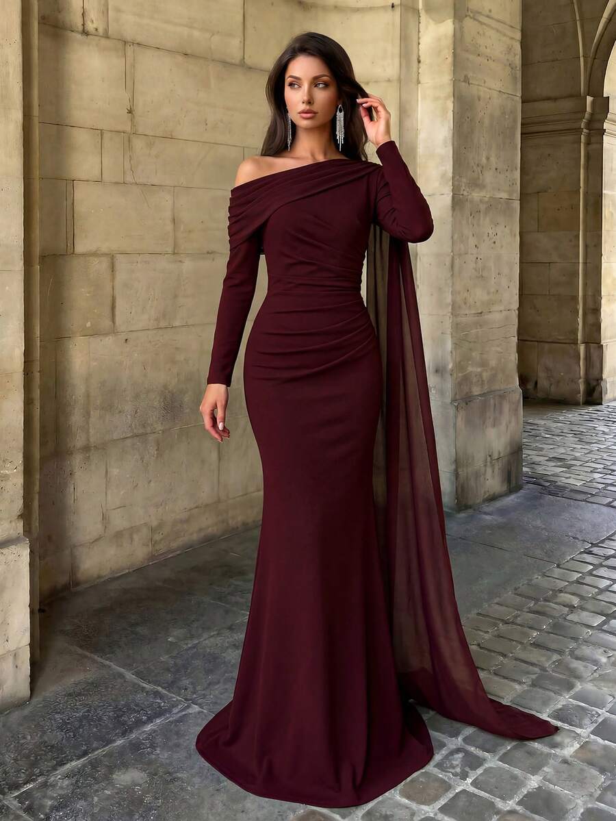 SHEIN Firerie فستان أنيق بقصة حورية وديكور مطوي وذيل صغير