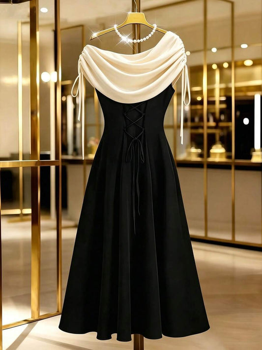 SHEIN GlowEve CURVE فستان أسود بياقة منخفضة وكتف غير متماثل للمقاسات الكبيرة