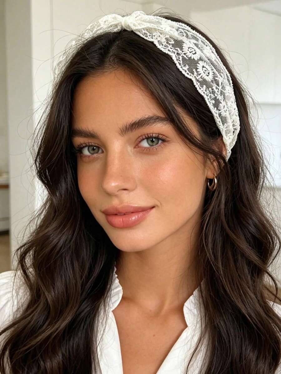 SHEIN شريط رأس دانتيل عريض مطرز بتصميم بوهو أنيق