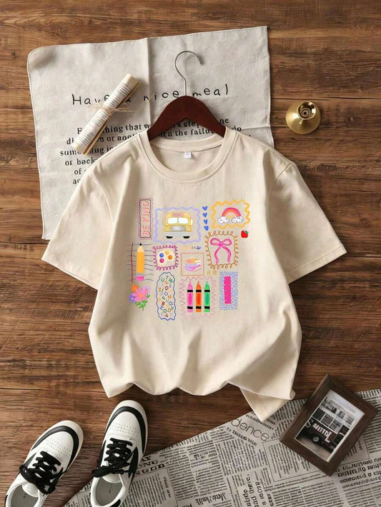 SHEIN تي شيرت نسائي بطبعة جرافيك بأكمام قصيرة