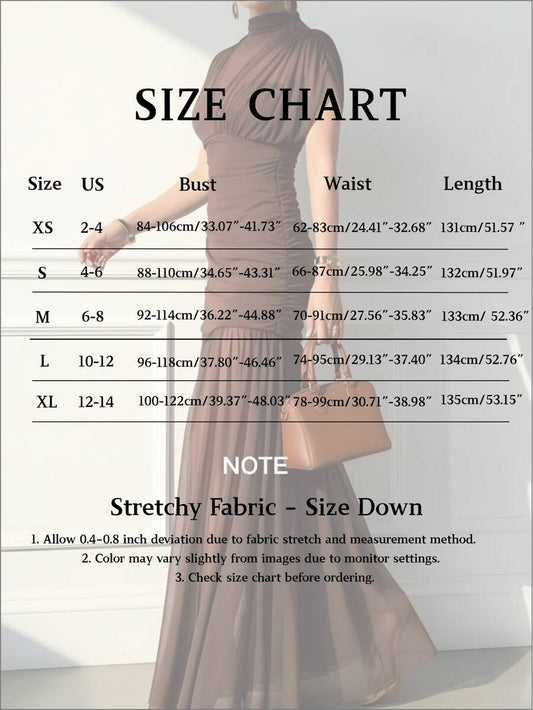 SHEIN Conciso فستان بني ماكسي شيفون بطبقتين بدون أكمام