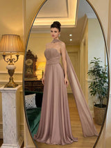 SHEIN Poshira فستان سهرة مخمل مطوي بدون أكتاف أنيق وراقي