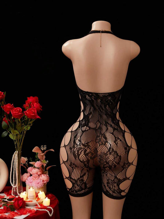 SHEIN ChaseTheNight بودي لانجري شبكي مطرز ومفرغ