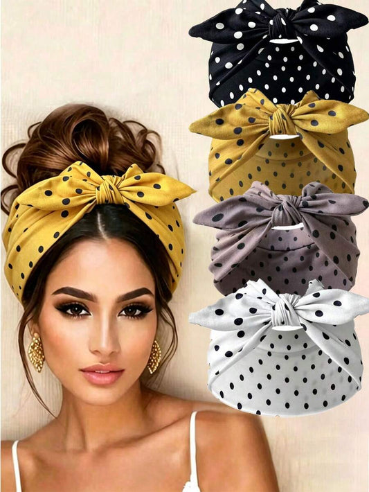 SHEIN عصابة رأس بأذني أرنب بنقاط بولكا بفيونكة 4 قطع