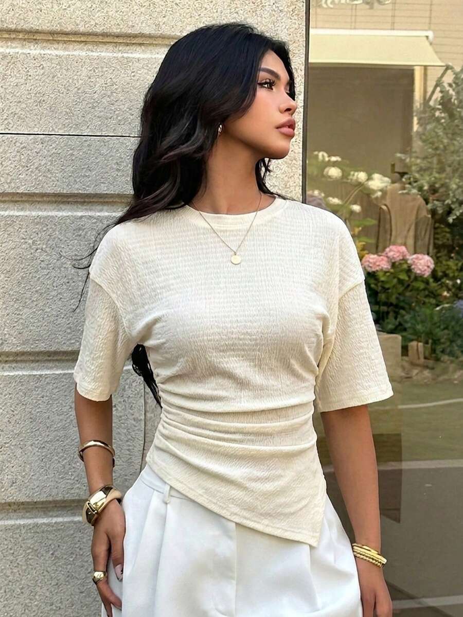 SHEIN Aloruh تي شيرت كاجوال بخصر مشدود وشق جانبي