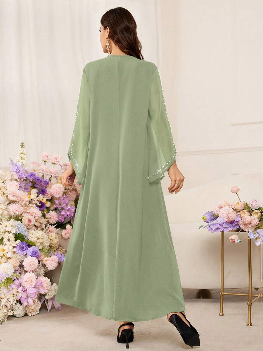 SHEIN Al Najma فستان عربي بلون أخضر بقصة فضفاضة وأكمام خفاش مزينة بالخرز