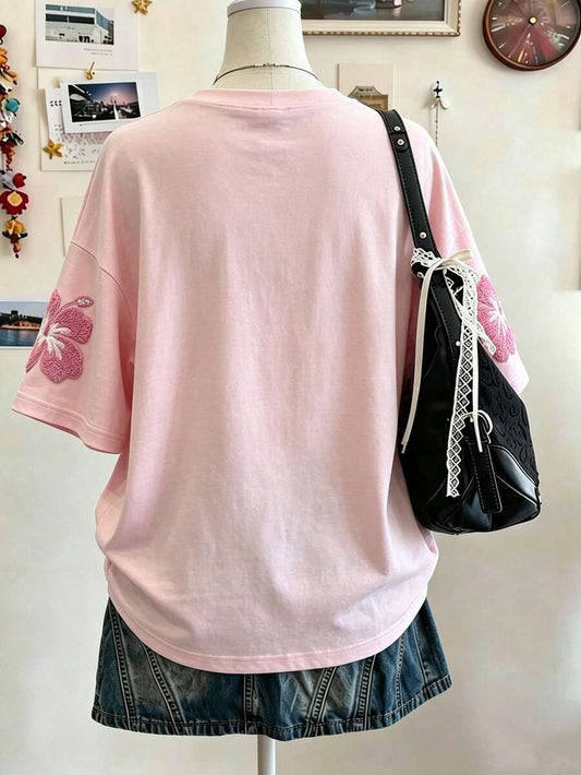 SHEIN Lalippa تي شيرت بطبعة زهور هاواي كبيرة الحجم