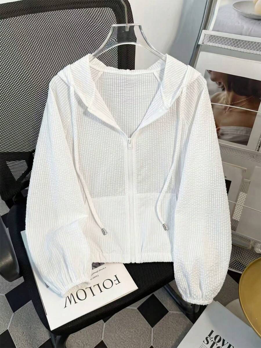 SHEIN Franclia معطف نسائي خفيف بغطاء للرأس وسحاب