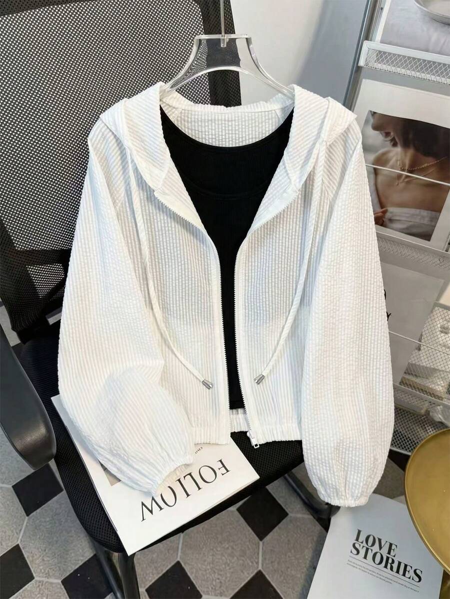 SHEIN Franclia معطف نسائي خفيف بغطاء للرأس وسحاب
