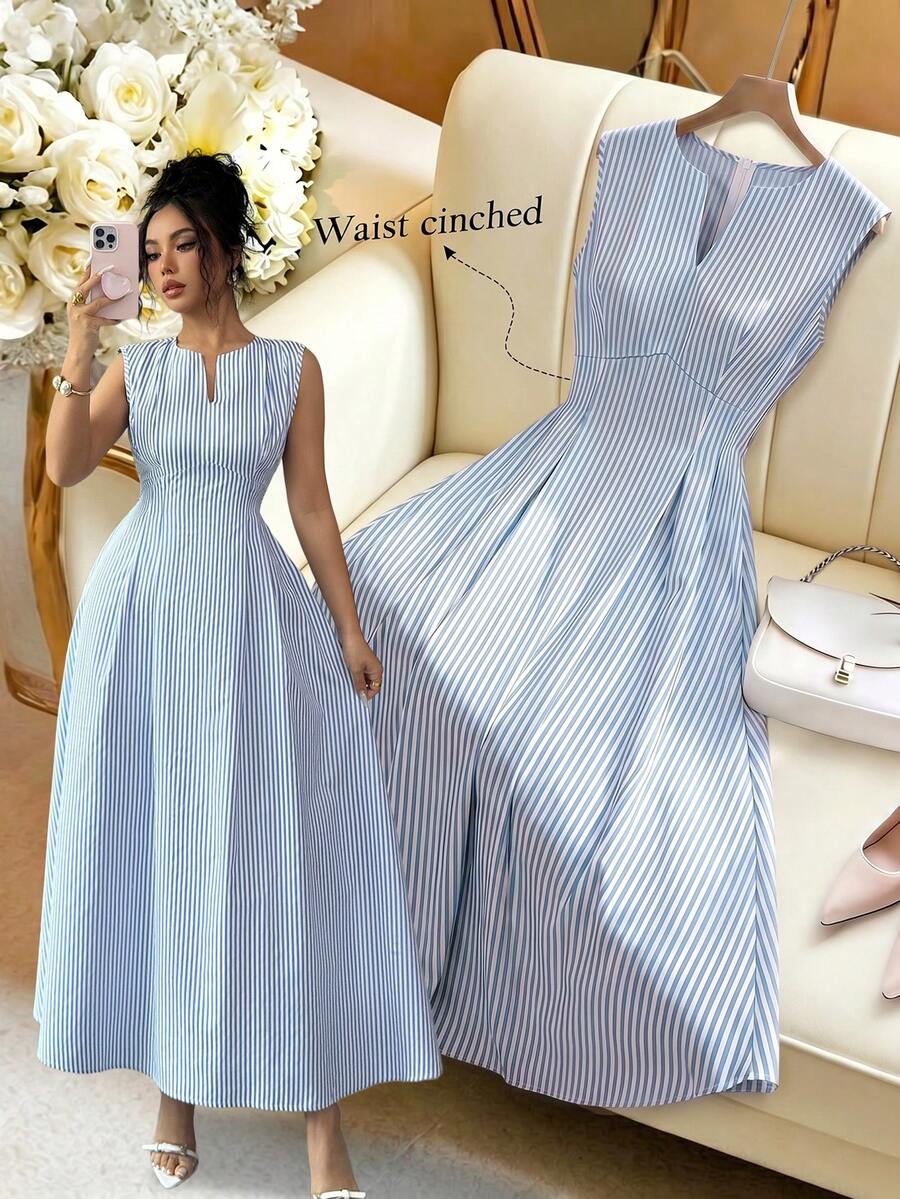 SHEIN Selianne فستان أزرق مخطط مخصر