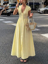 SHEIN Firerie فستان طويل بأزرار بلون أصفر