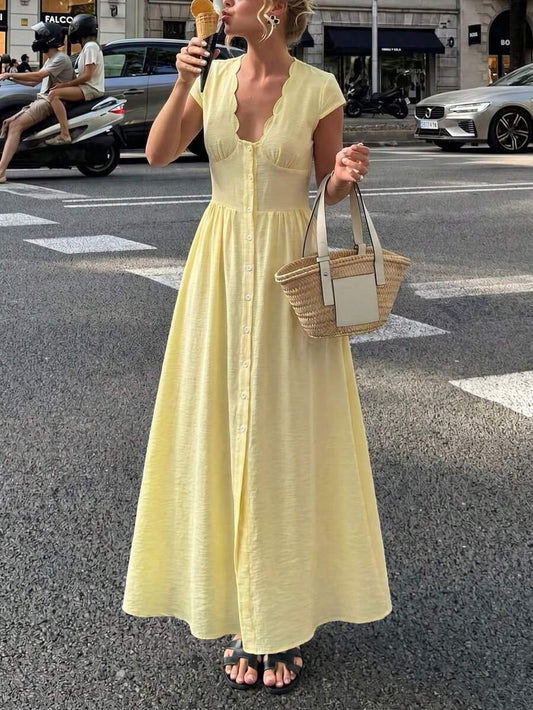 SHEIN Firerie فستان طويل بأزرار بلون أصفر