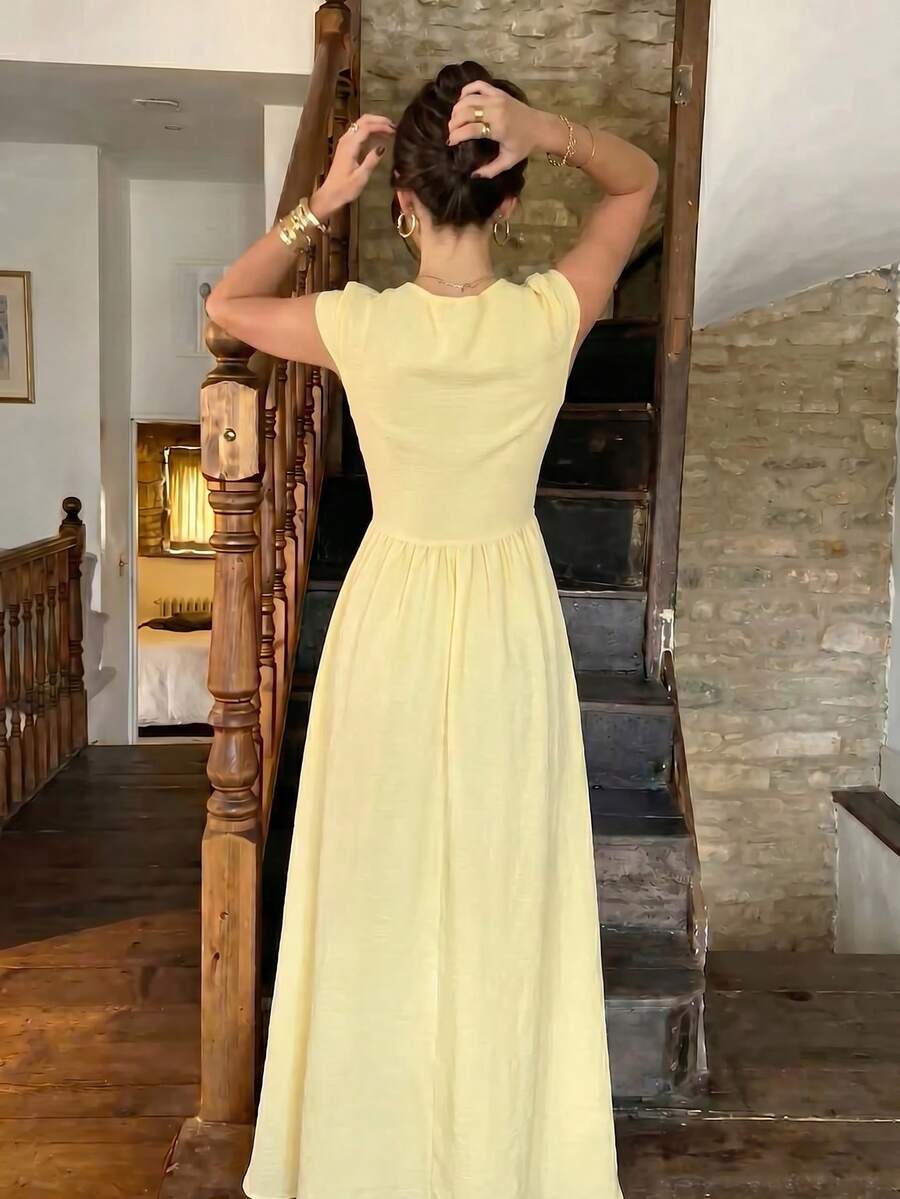 SHEIN Firerie فستان طويل بأزرار بلون أصفر