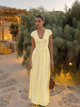 SHEIN Firerie فستان طويل بأزرار بلون أصفر