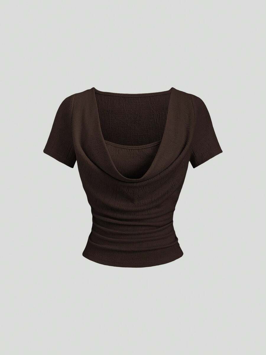 SHEIN Sweetra طقم نسائي أنيق من قطعتين بياقة متدلية وبنطال واسع