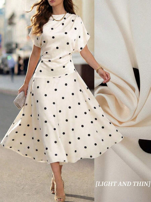 SHEIN فستان كاجوال أنيق بلون مشمشي بنقشة نقاط