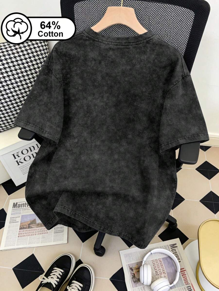 SHEIN Disney تي شيرت أسود بطبعة ميكي وأصدقائه ستايل ريترو