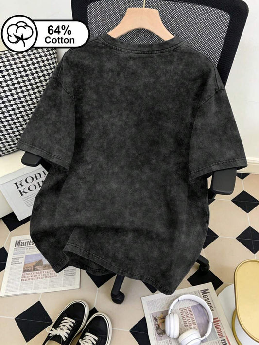 SHEIN Disney تي شيرت أسود بطبعة ميكي وأصدقائه ستايل ريترو