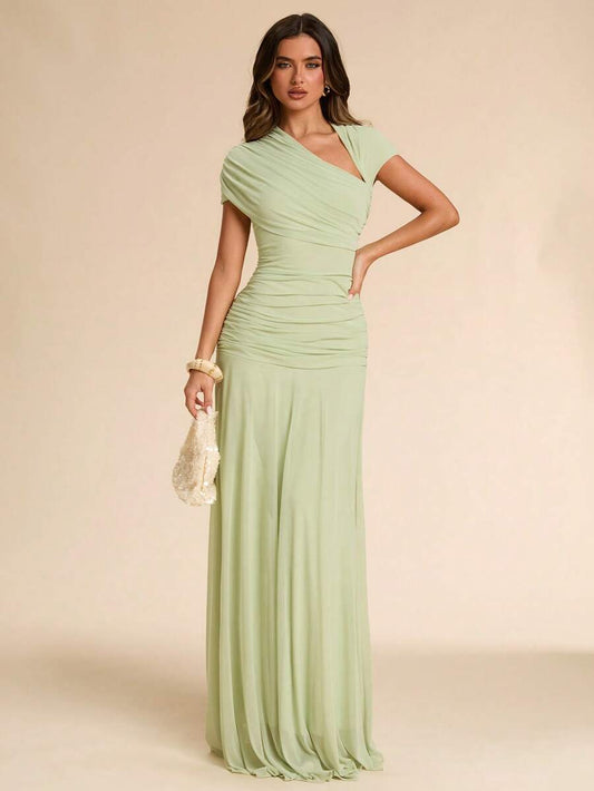 SHEIN BAE فستان طويل أخضر بتصميم غير متماثل أنيق