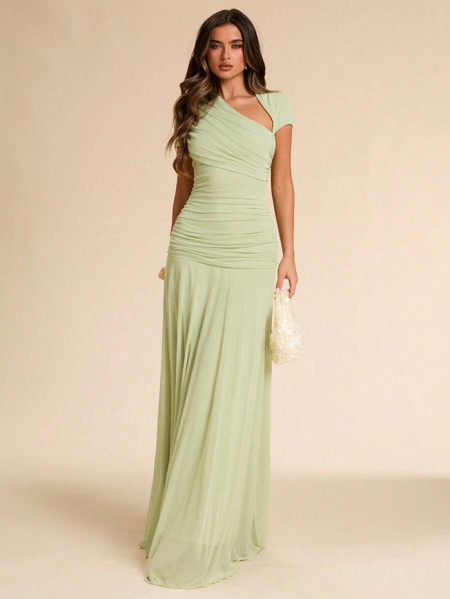 SHEIN BAE فستان طويل أخضر بتصميم غير متماثل أنيق