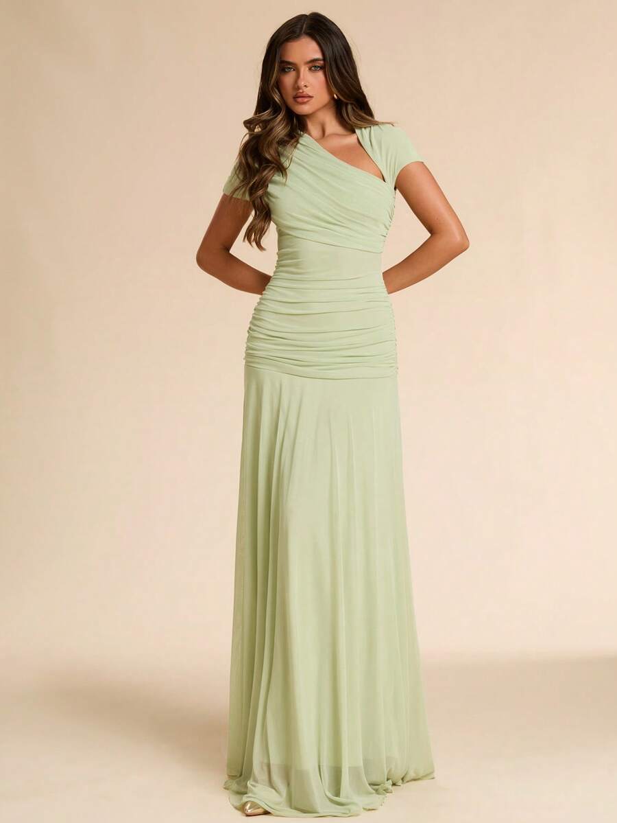 SHEIN BAE فستان طويل أخضر بتصميم غير متماثل أنيق