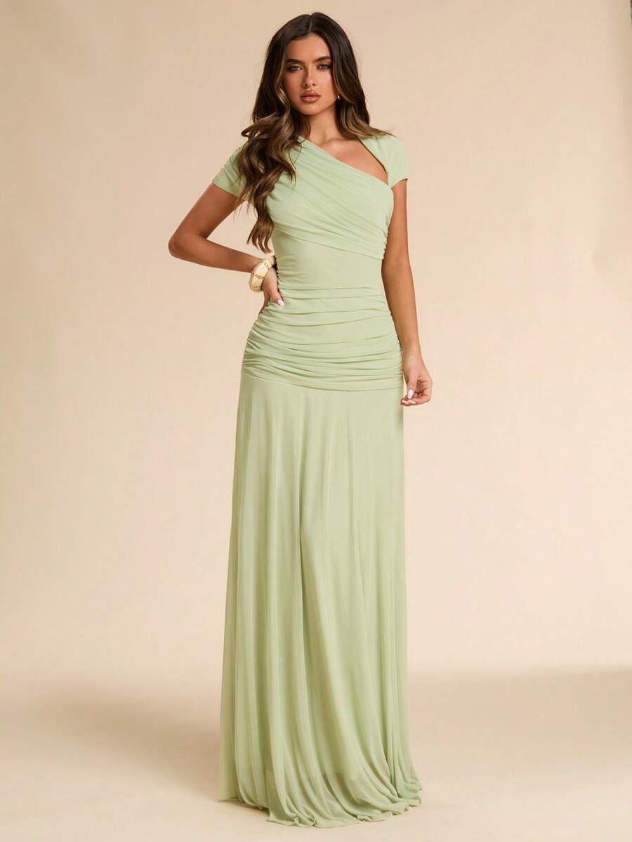 SHEIN BAE فستان طويل أخضر بتصميم غير متماثل أنيق