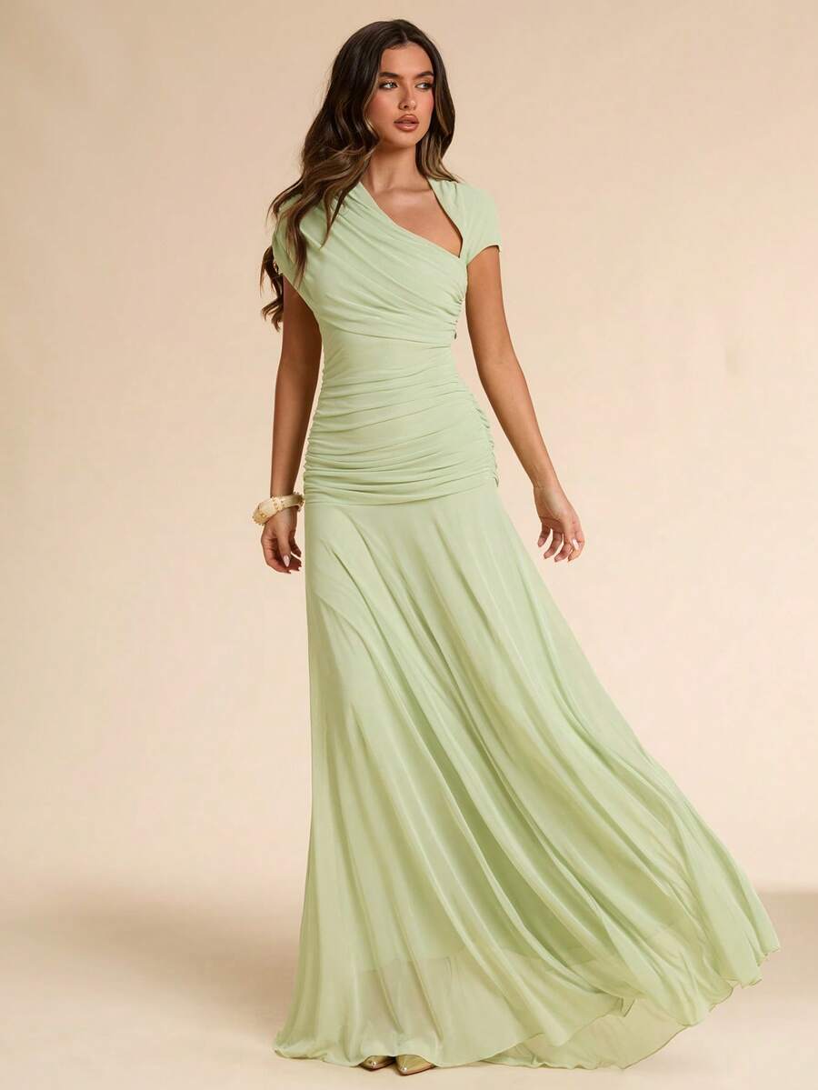 SHEIN BAE فستان طويل أخضر بتصميم غير متماثل أنيق