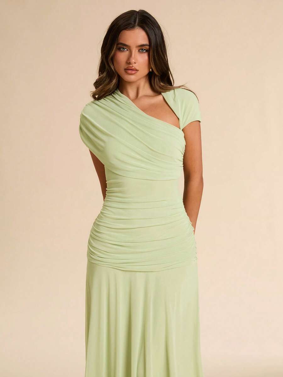 SHEIN BAE فستان طويل أخضر بتصميم غير متماثل أنيق