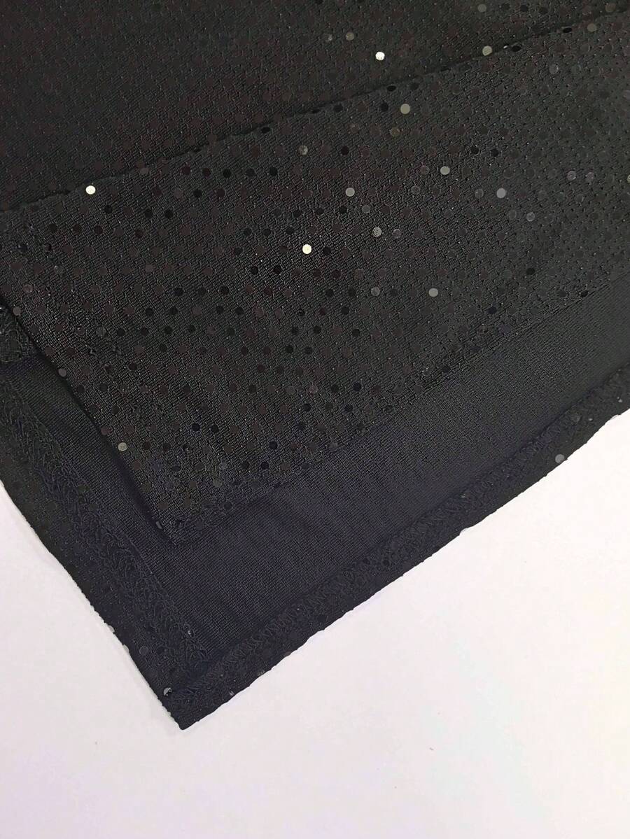 SHEIN فستان سهرة أسود محبوك بدون أكمام مزين بترتر النجوم