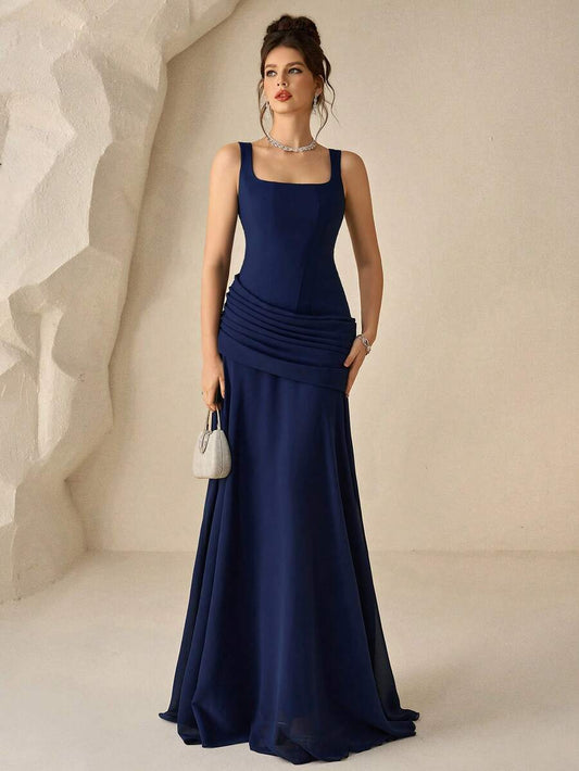 SHEIN Coutiva فستان سهرة أزرق فاخر وأنيق