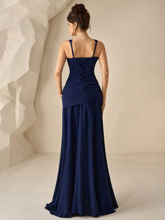 SHEIN Coutiva فستان سهرة أزرق فاخر وأنيق