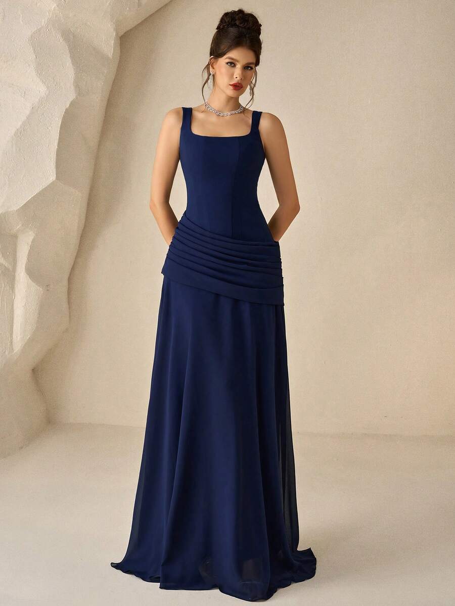 SHEIN Coutiva فستان سهرة أزرق فاخر وأنيق