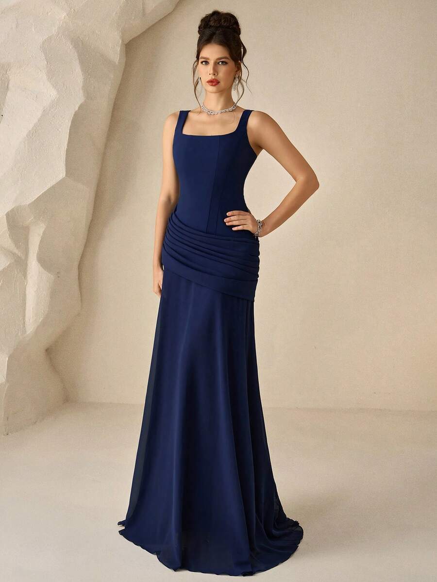 SHEIN Coutiva فستان سهرة أزرق فاخر وأنيق
