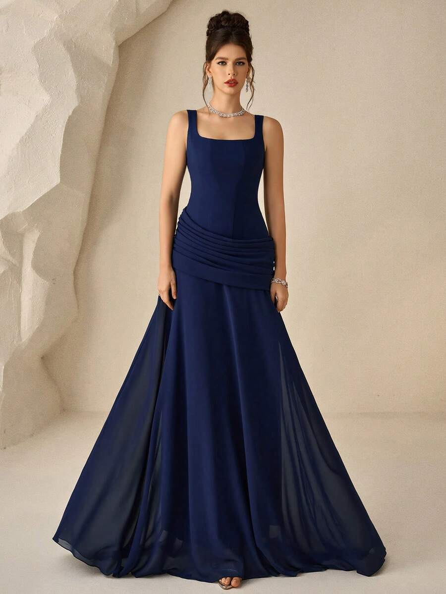 SHEIN Coutiva فستان سهرة أزرق فاخر وأنيق