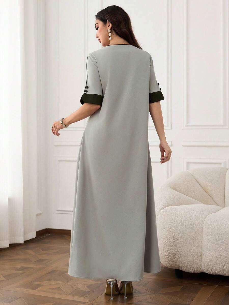 SHEIN Al Najma فستان عربي كاجوال بكتل لونية