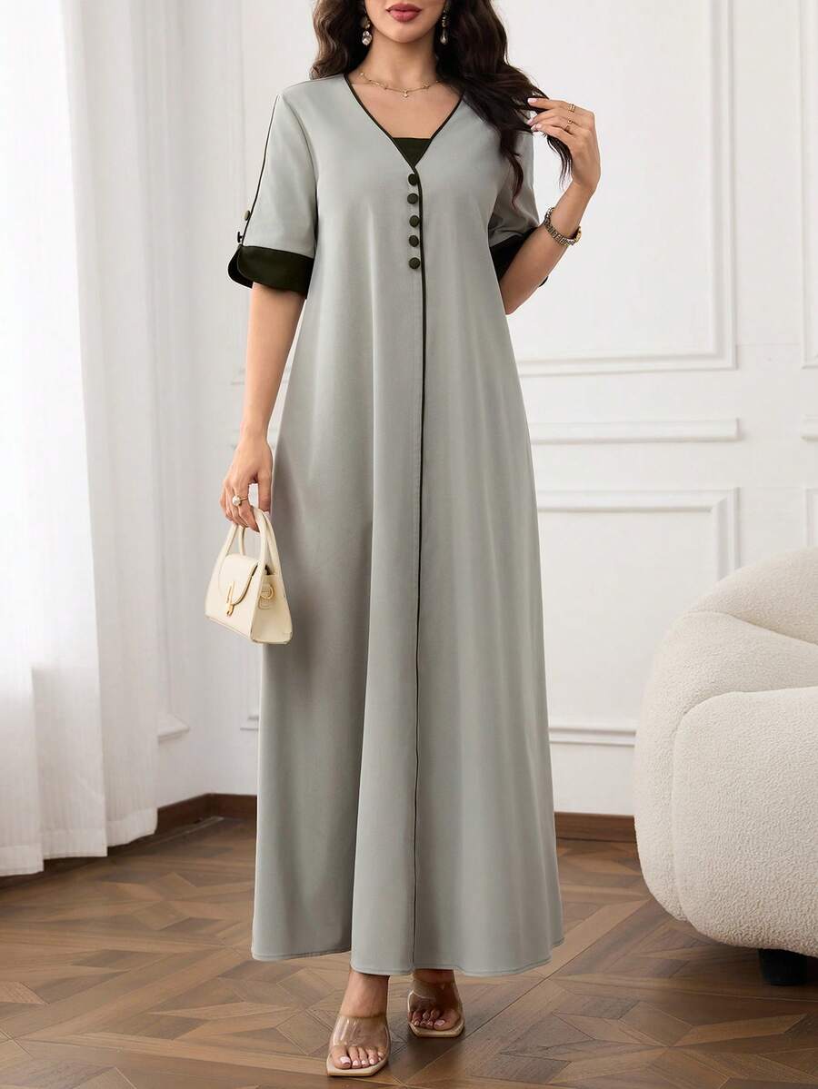 SHEIN Al Najma فستان عربي كاجوال بكتل لونية