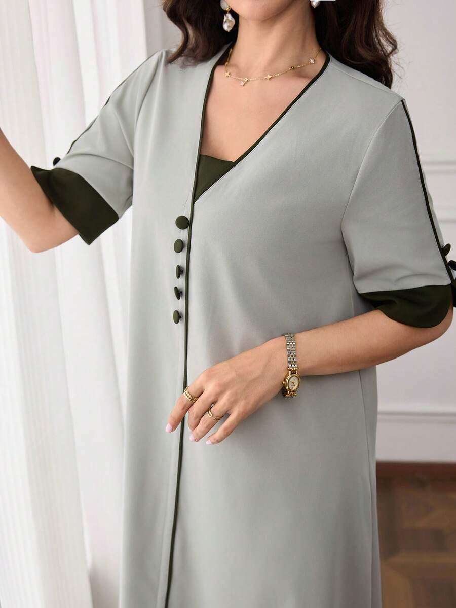 SHEIN Al Najma فستان عربي كاجوال بكتل لونية