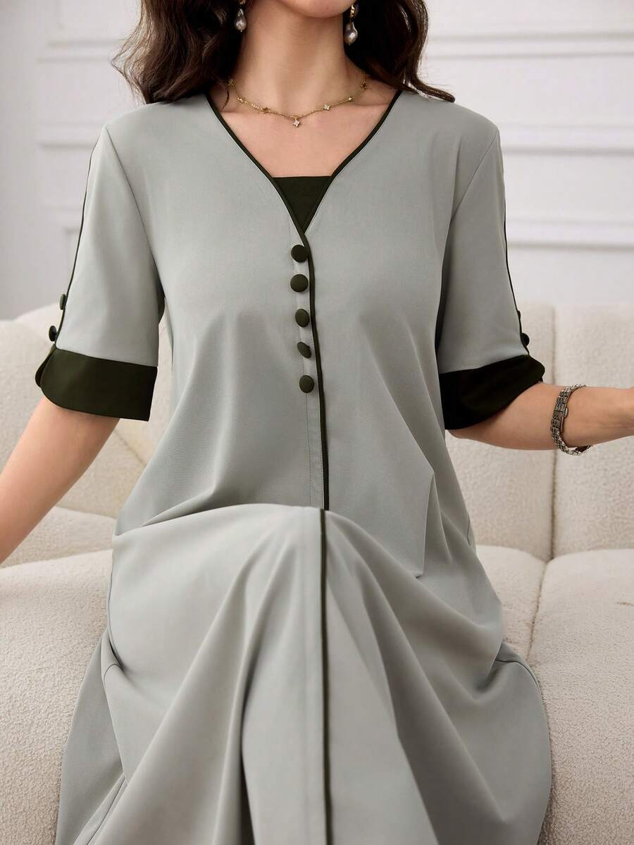SHEIN Al Najma فستان عربي كاجوال بكتل لونية