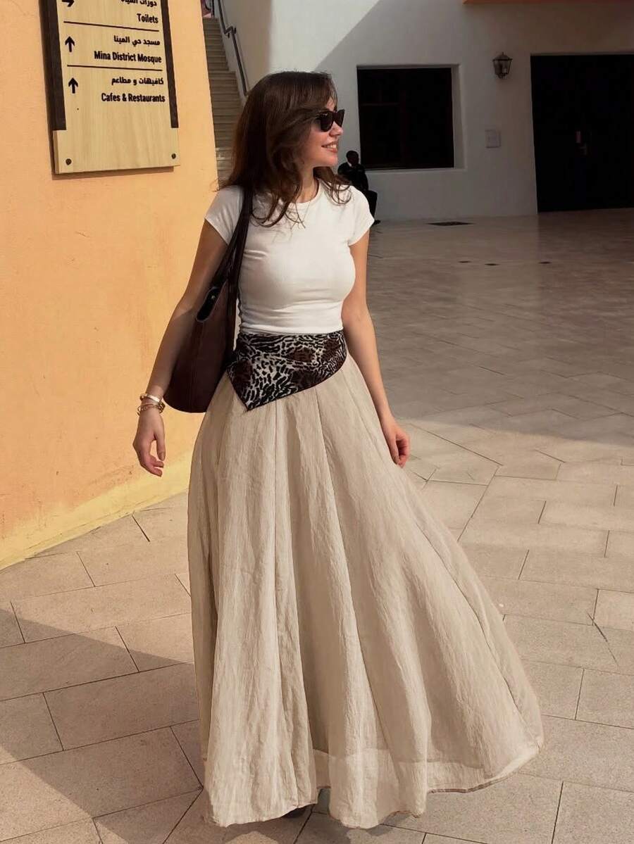 SHEIN تنورة نسائية بخصر عالي انسيابية خفيفة الوزن وقابلة للتنفس