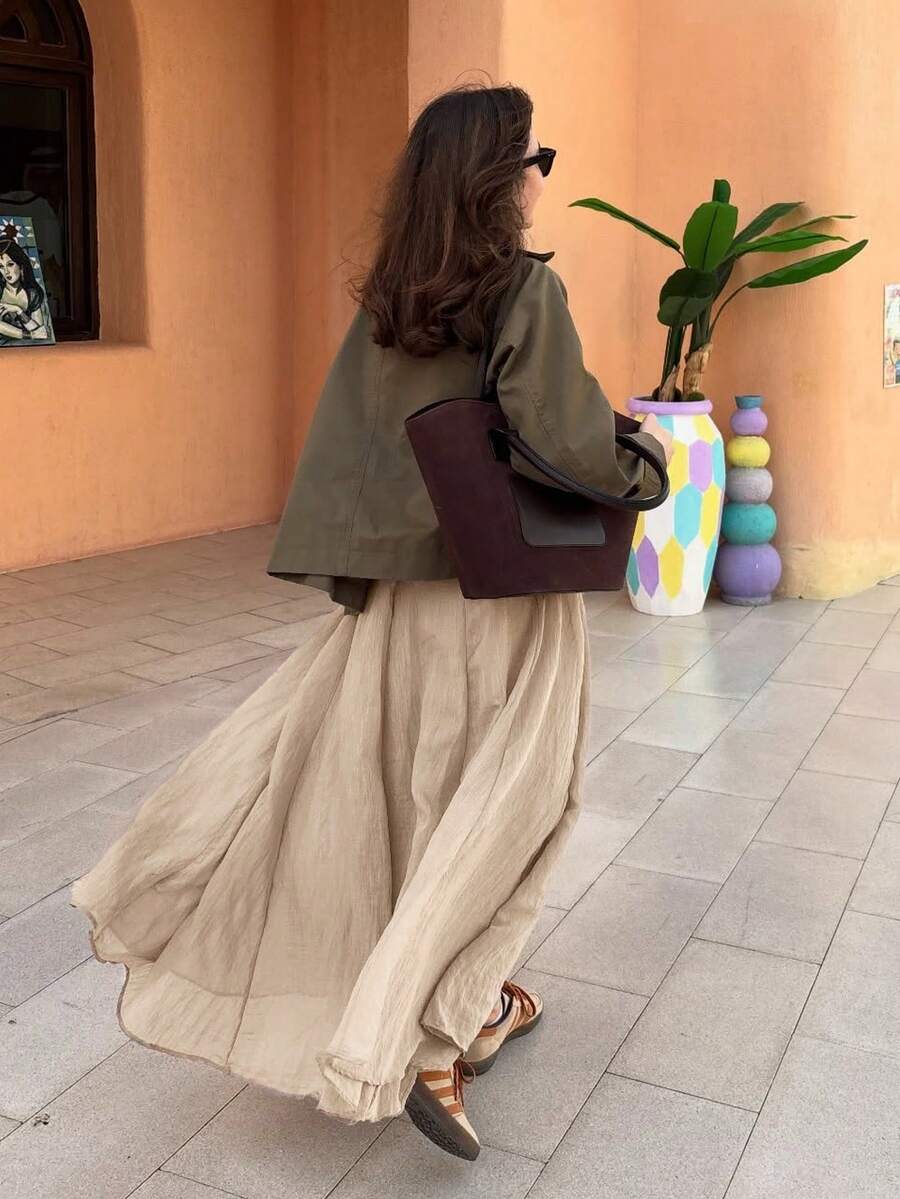 SHEIN تنورة نسائية بخصر عالي انسيابية خفيفة الوزن وقابلة للتنفس