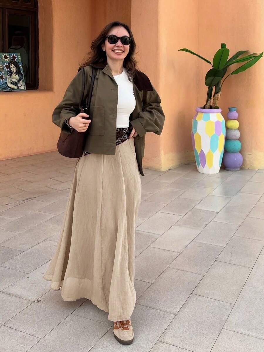 SHEIN تنورة نسائية بخصر عالي انسيابية خفيفة الوزن وقابلة للتنفس
