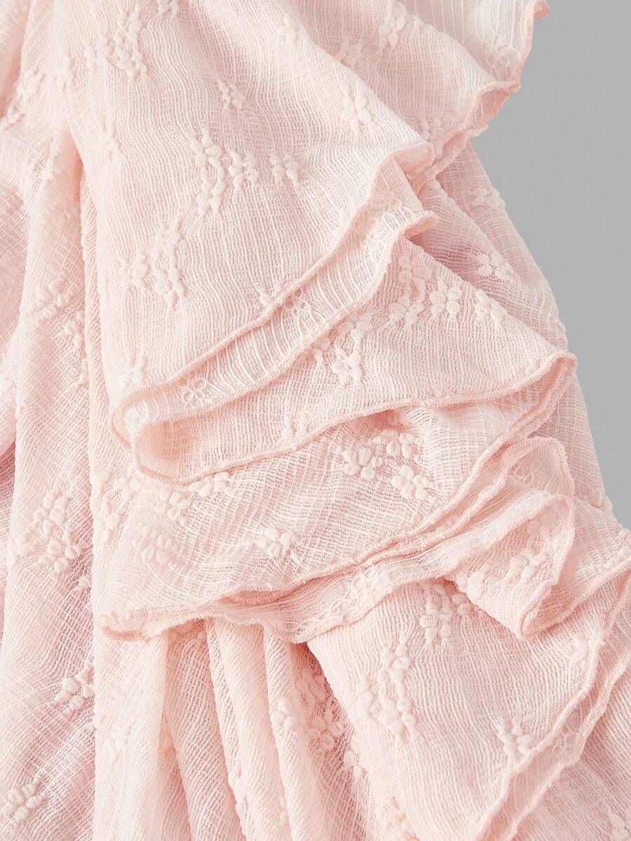 SHEIN MOD فستان ميدي وردي بحمالات رفيعة وكشكشة مع تفاصيل جانبية مطوية