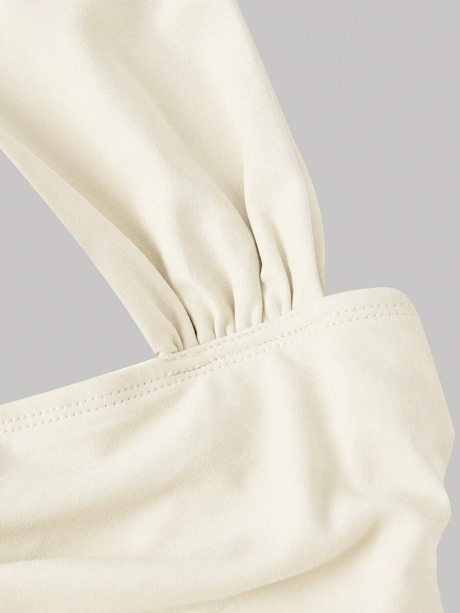 SHEIN MOD فستان قصير محبوك بكتف غير متماثل وتصميم كشكشة
