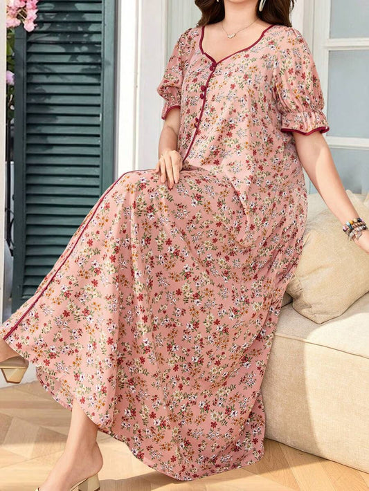 SHEIN Lacomfia فستان عربي بطبعة زهور ريفية بأكمام منتفخة