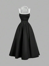 SHEIN MOD فستان أسود بتصميم كتل لونية وحمالات رفيعة