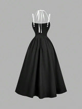 SHEIN MOD فستان أسود بتصميم كتل لونية وحمالات رفيعة
