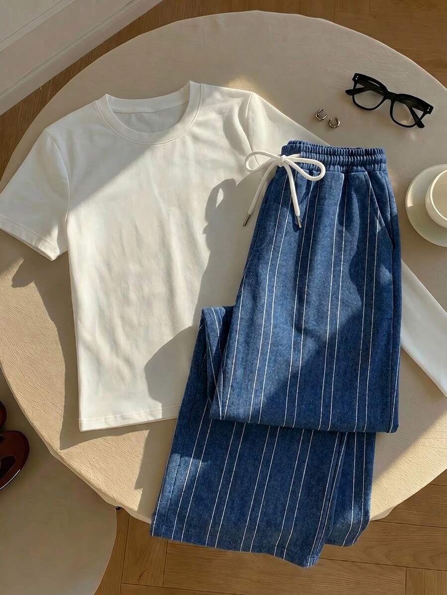 SHEIN Divinelle طقم كاجوال بساطة أنيقة وإطلالة صيفية مريحة