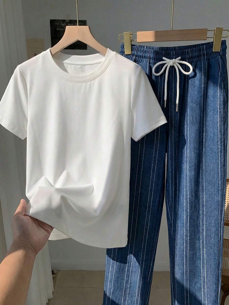 SHEIN Divinelle طقم كاجوال بساطة أنيقة وإطلالة صيفية مريحة