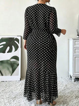 SHEIN Elenzga فستان أسود طويل بأكمام 3/4 بطبعة منقطة